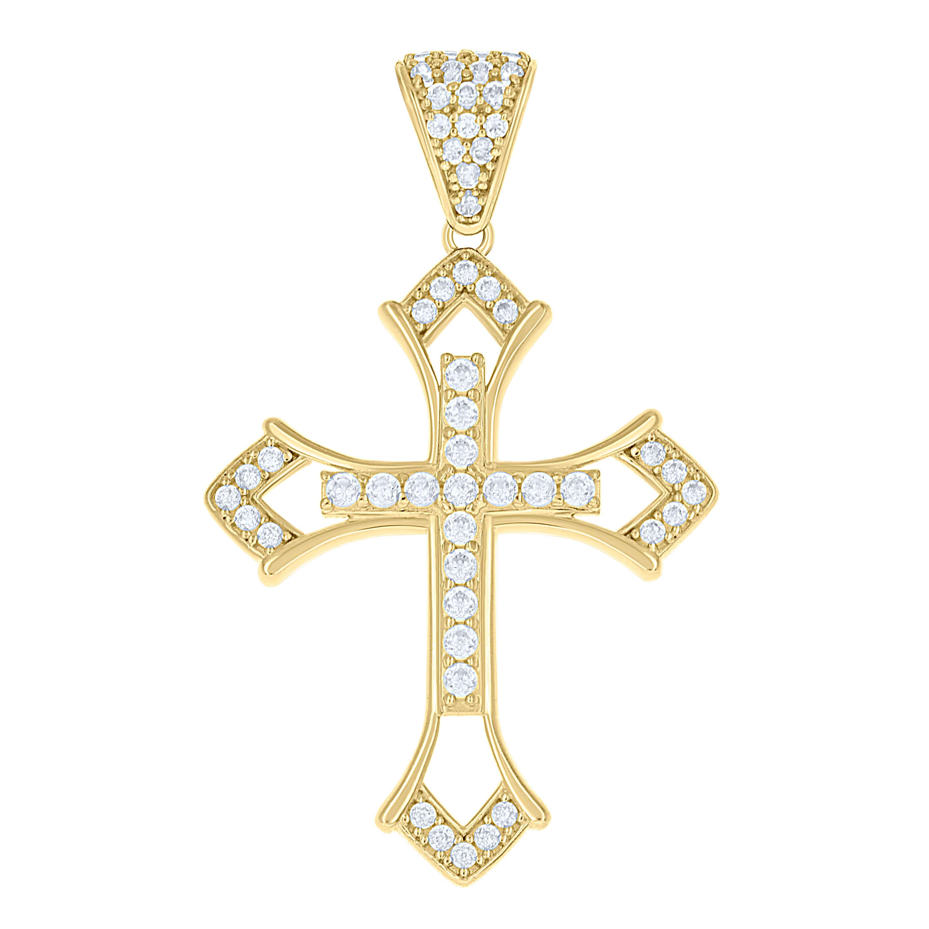 10kt Yellow Gold Mens Cubic-Zirconia Cross Religious Charm Pendant 