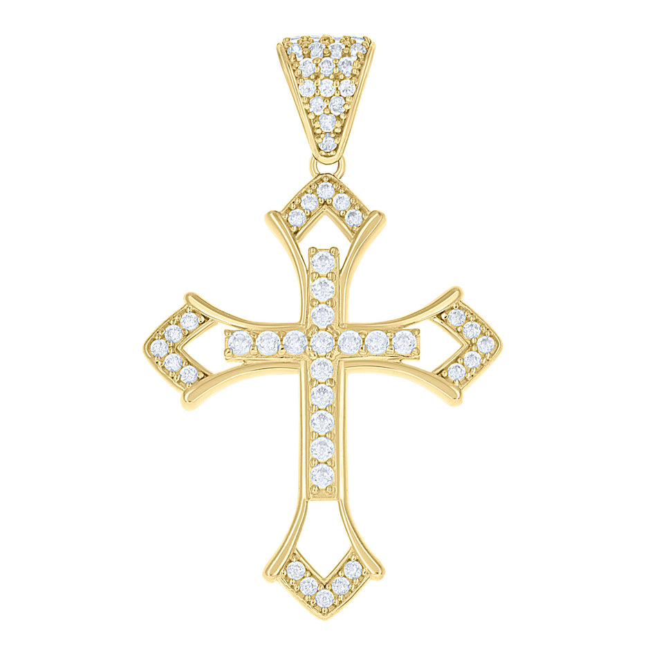 10kt Yellow Gold Mens Cubic-Zirconia Cross Religious Charm Pendant 