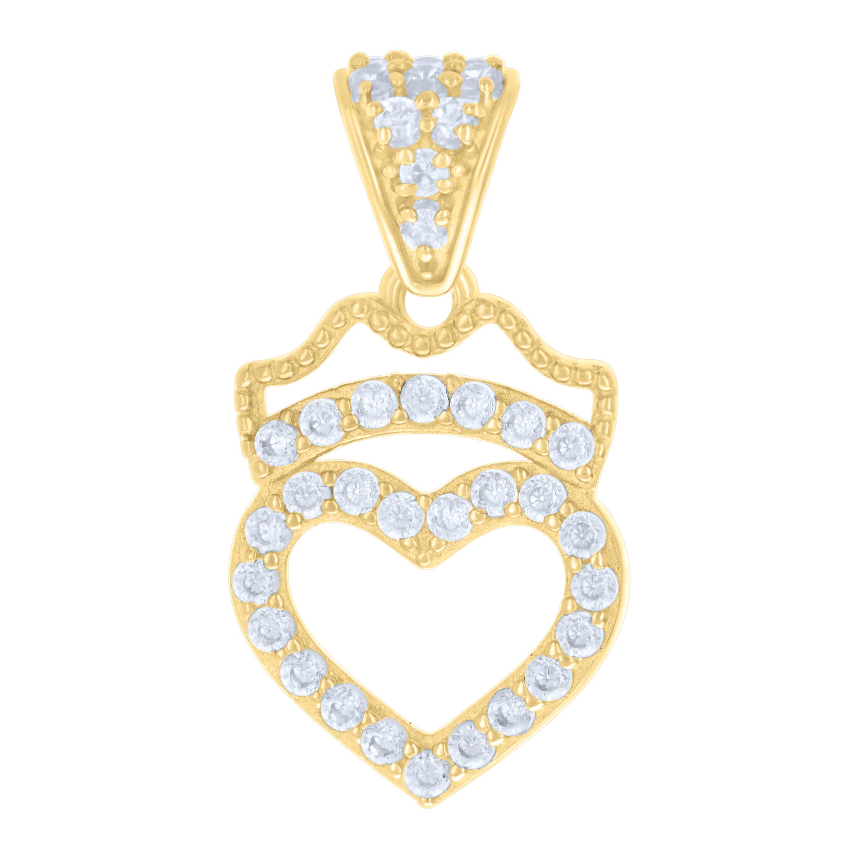 10kt Yellow Gold Womens Cubic-Zirconia Heart Charm Pendant