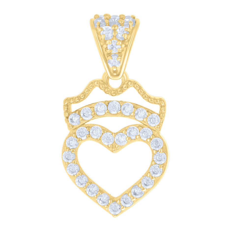 10kt Yellow Gold Womens Cubic-Zirconia Heart Charm Pendant
