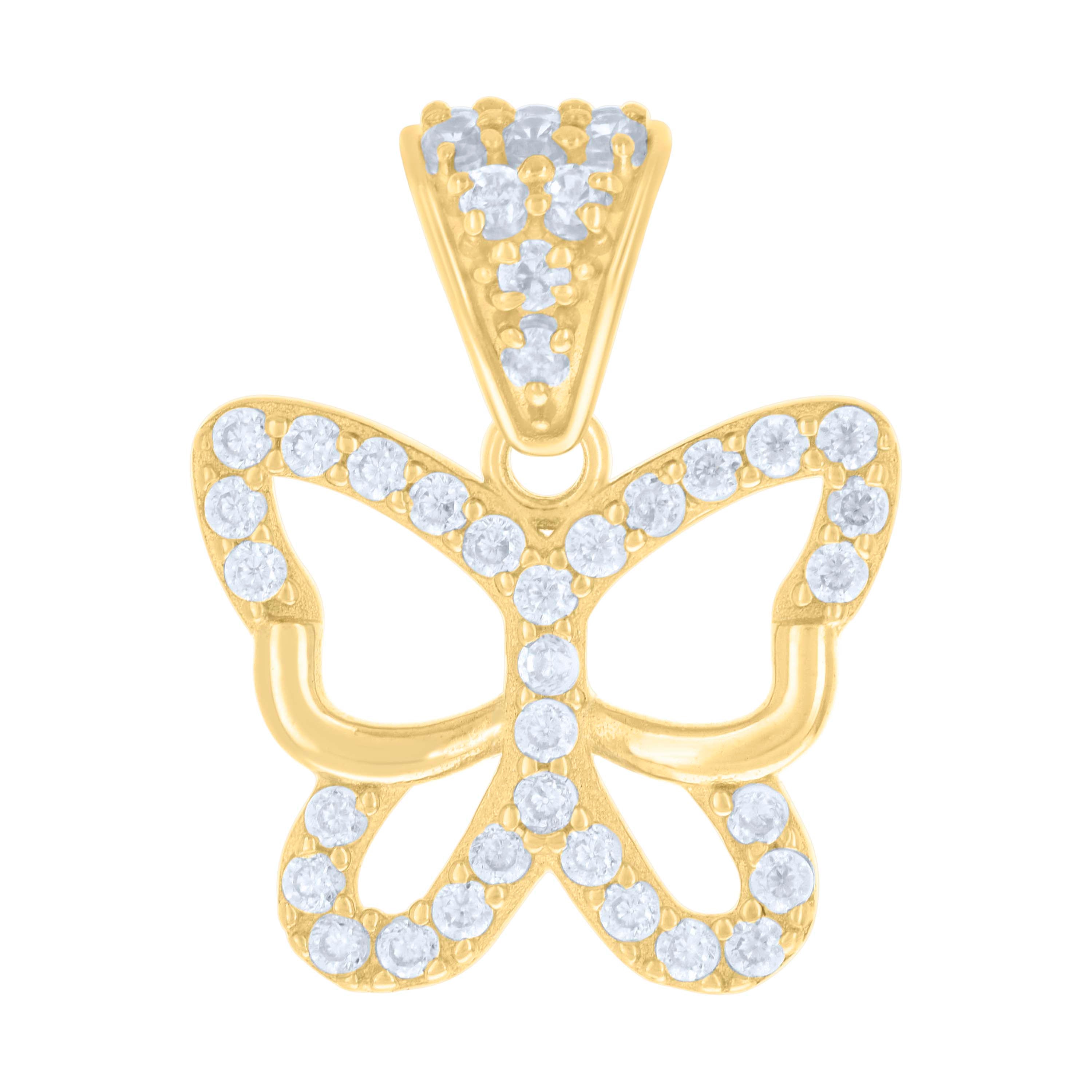 10kt Yellow Gold Womens Cubic-Zirconia Butterfly Fashion Charm Pendant