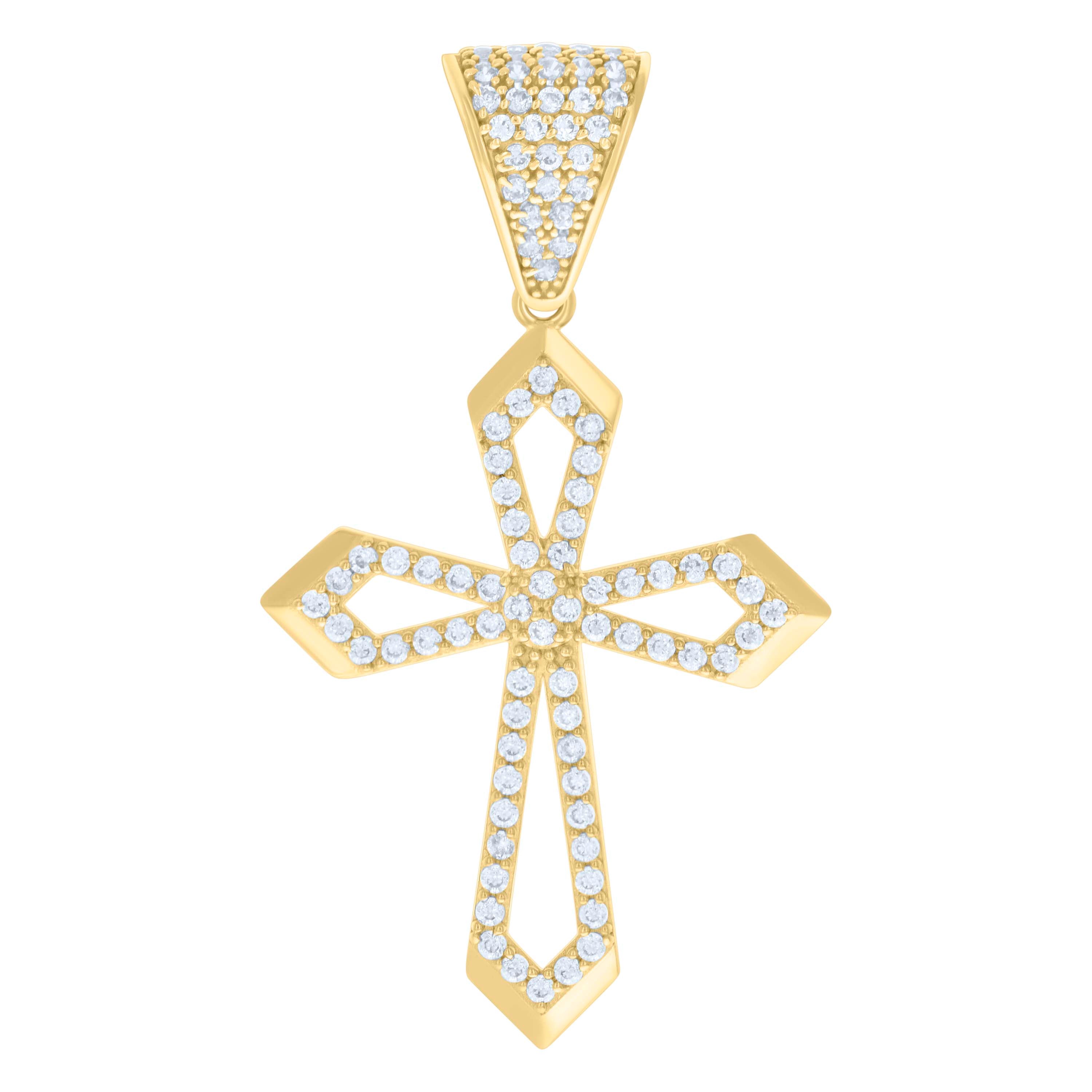 10kt Yellow Gold Mens Cubic-Zirconia Passion Cross Religious Charm Pendant