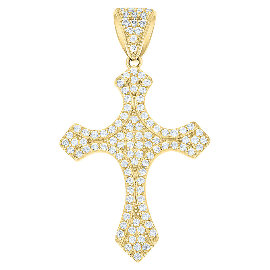 10kt Yellow Gold Mens Cubic-Zirconia Cross Religious Charm Pendant 