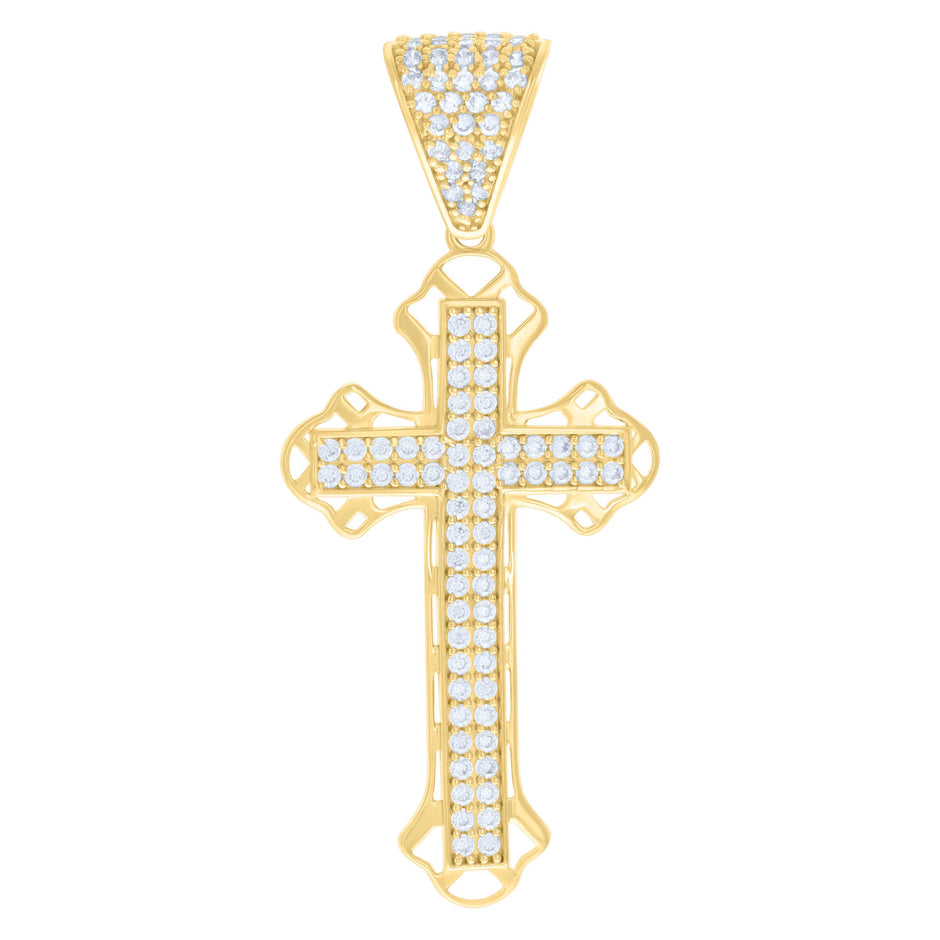 10kt Yellow Gold Mens Cubic-Zirconia Cross Religious Charm Pendant