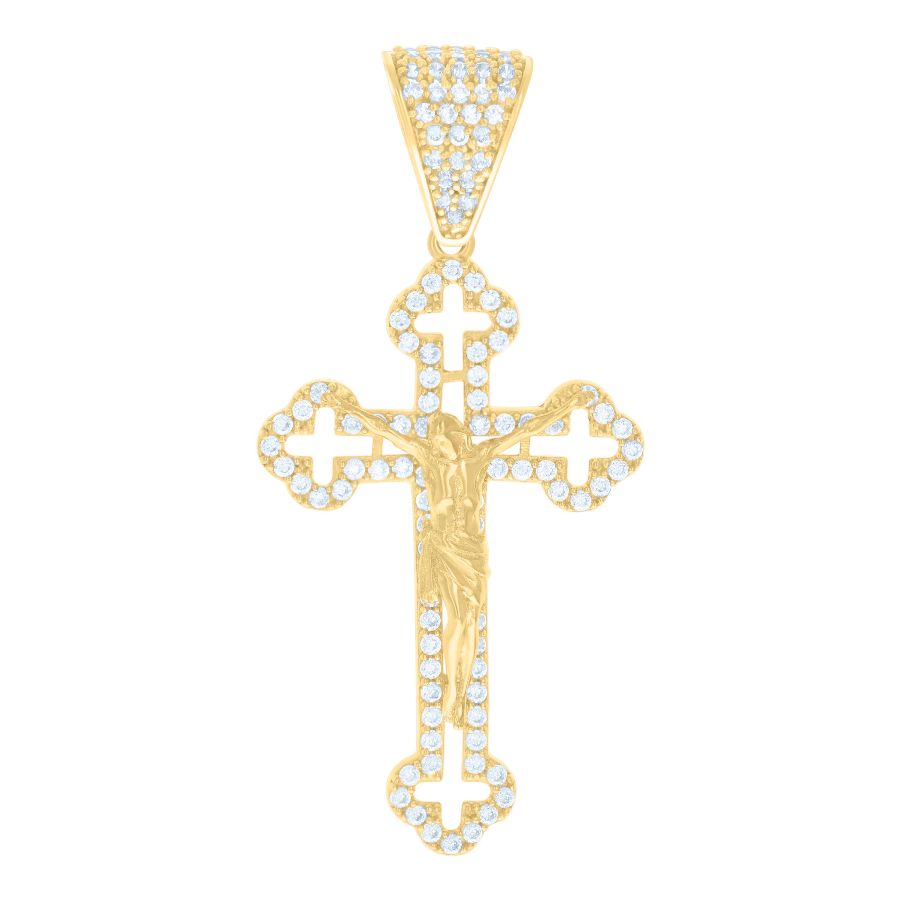 10kt Yellow Gold Mens Cubic-Zirconia Crucifix Cross Religious Charm Pendant 