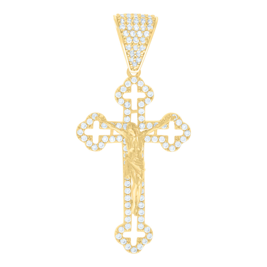 10kt Yellow Gold Mens Cubic-Zirconia Crucifix Cross Religious Charm Pendant 