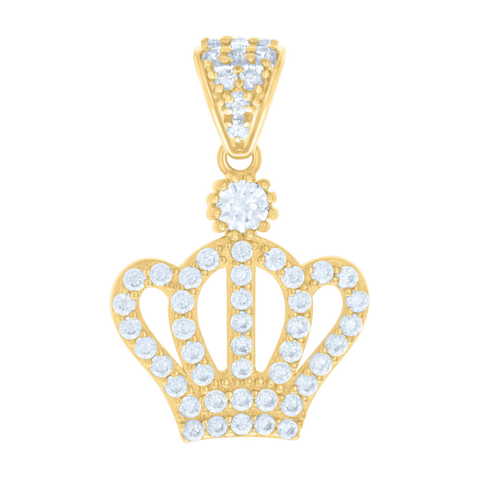10kt Yellow Gold Womens Cubic-Zirconia Crown Fashion Charm Pendant
