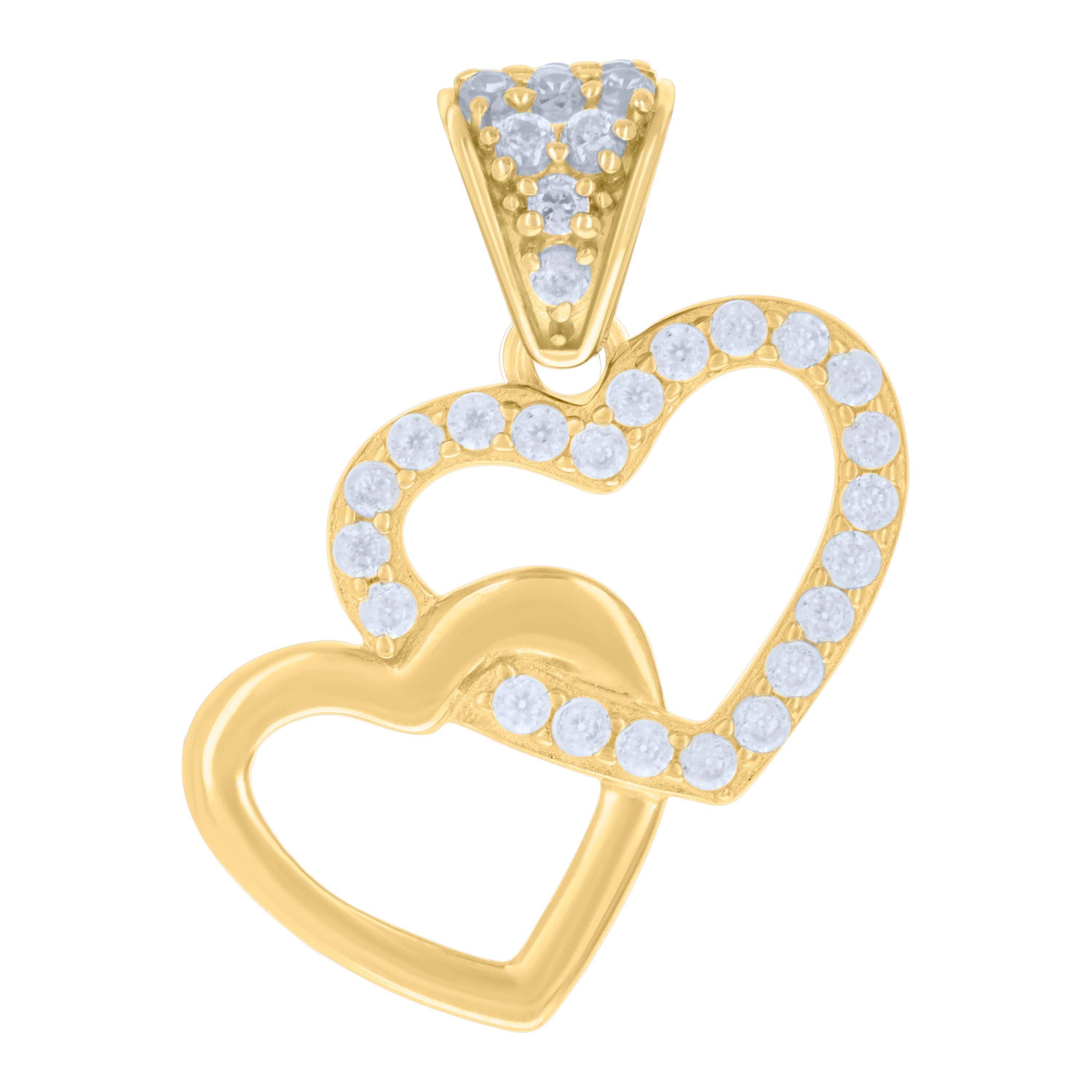 10kt Yellow Gold Womens Cubic-Zirconia Intertwined Hearts Charm Pendant