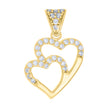 10kt Yellow Gold Womens Cubic-Zirconia Double Heart Charm Pendant