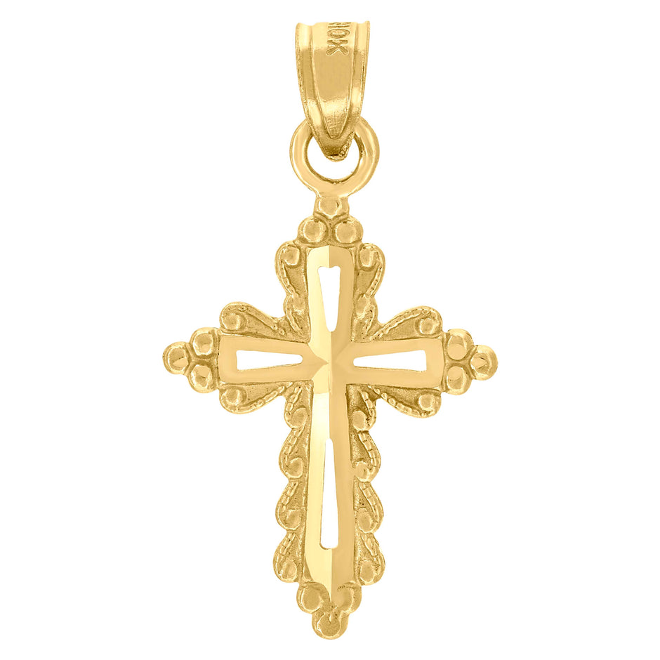 10kt Yellow Gold Mens Women Diamond-Cut Cross Religious Charm Pendant