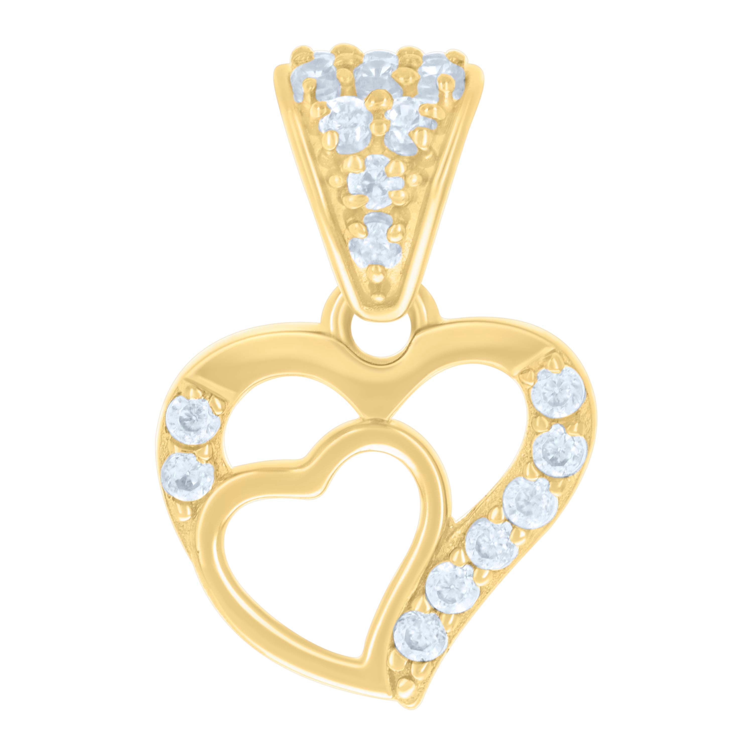 10kt Yellow Gold Womens Cubic-Zirconia Heart In Heart Charm Pendant