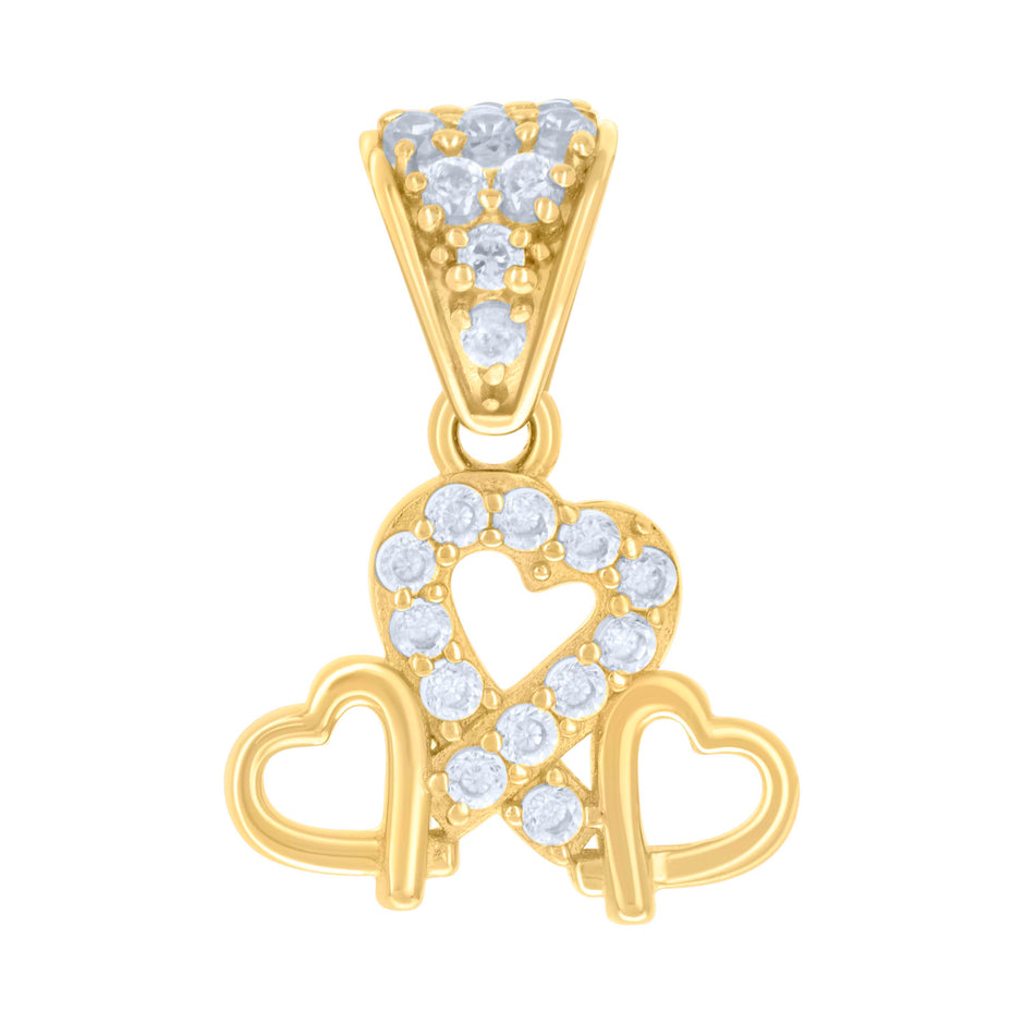 10kt Yellow Gold Womens Cubic-Zirconia Triple Heart Charm Pendant