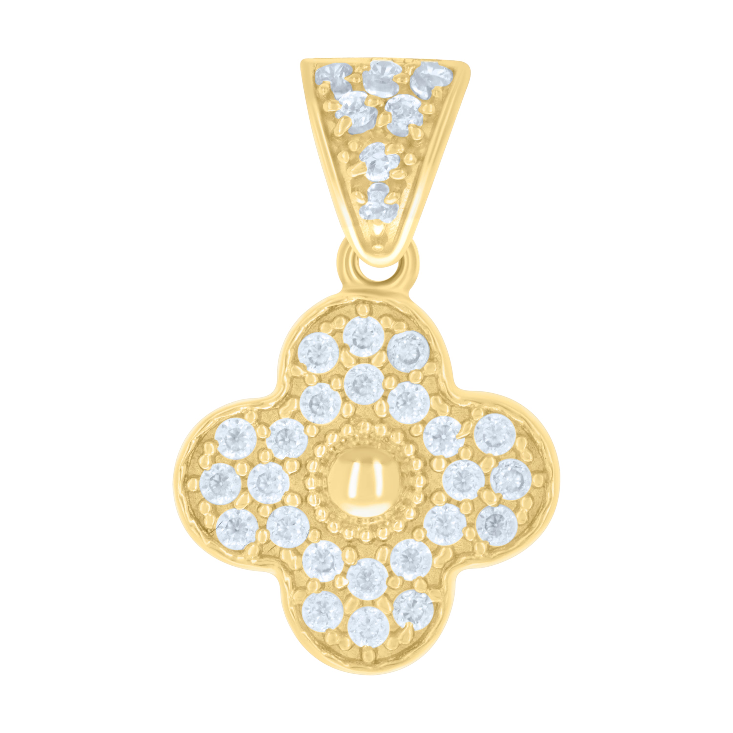 10kt Yellow Gold Womens Cubic-Zirconia Clover Good Luck Charm Pendant 