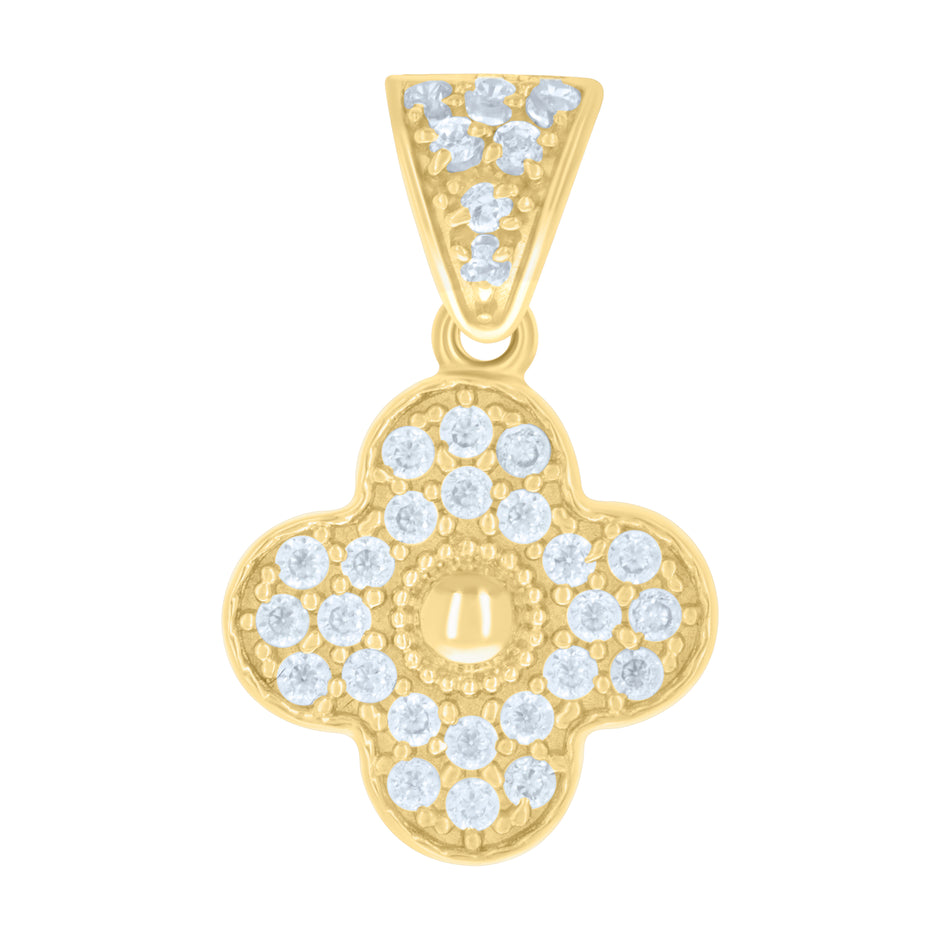 10kt Yellow Gold Womens Cubic-Zirconia Clover Good Luck Charm Pendant 