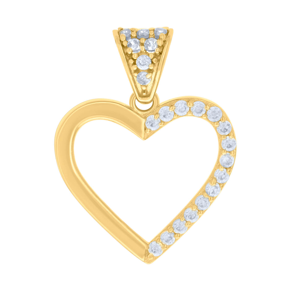 10kt Yellow Gold Womens Cubic-Zirconia Open Heart Charm Pendant