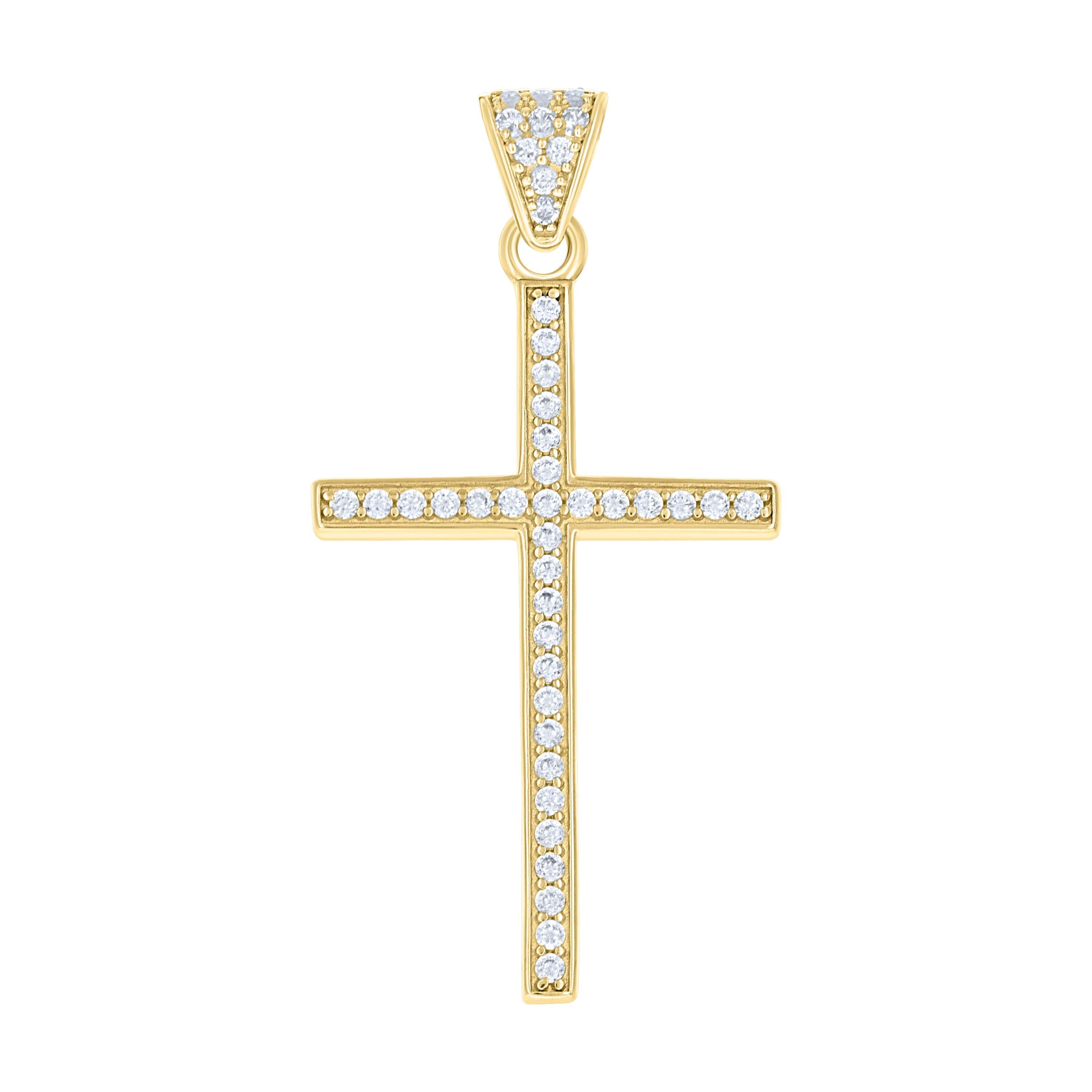 10kt Yellow Gold Mens Cubic-Zirconia Latin Cross Religious Charm Pendant