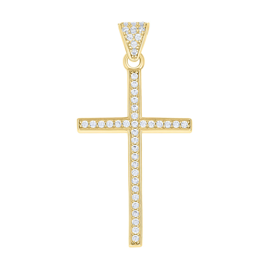 10kt Yellow Gold Mens Cubic-Zirconia Latin Cross Religious Charm Pendant