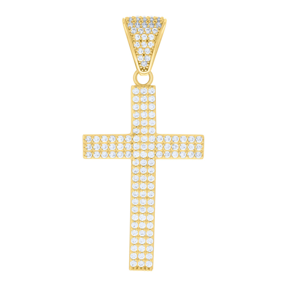 10kt Yellow Gold Mens Cubic-Zirconia Latin Cross Religious Charm Pendant