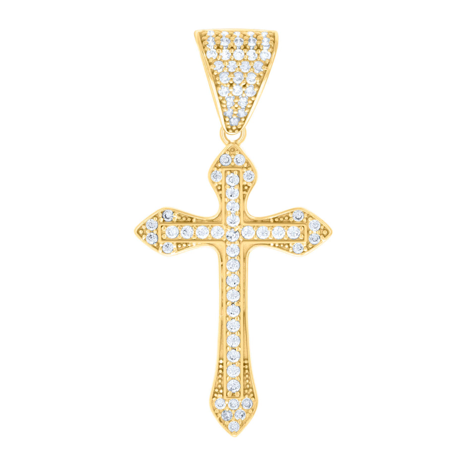 10kt Yellow Gold Mens Cubic-Zirconia Cross Religious Charm Pendant