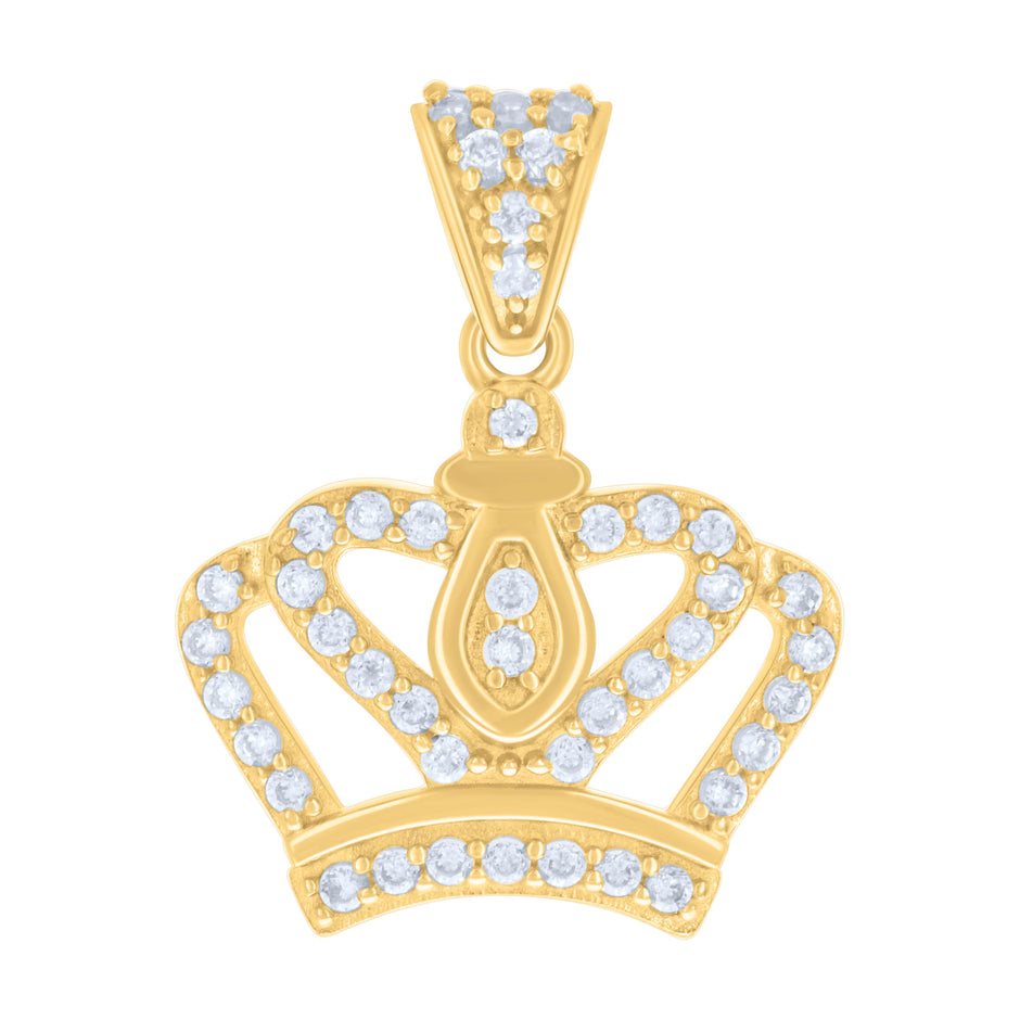 10kt Yellow Gold Womens Cubic-Zirconia Crown Fashion Charm Pendant