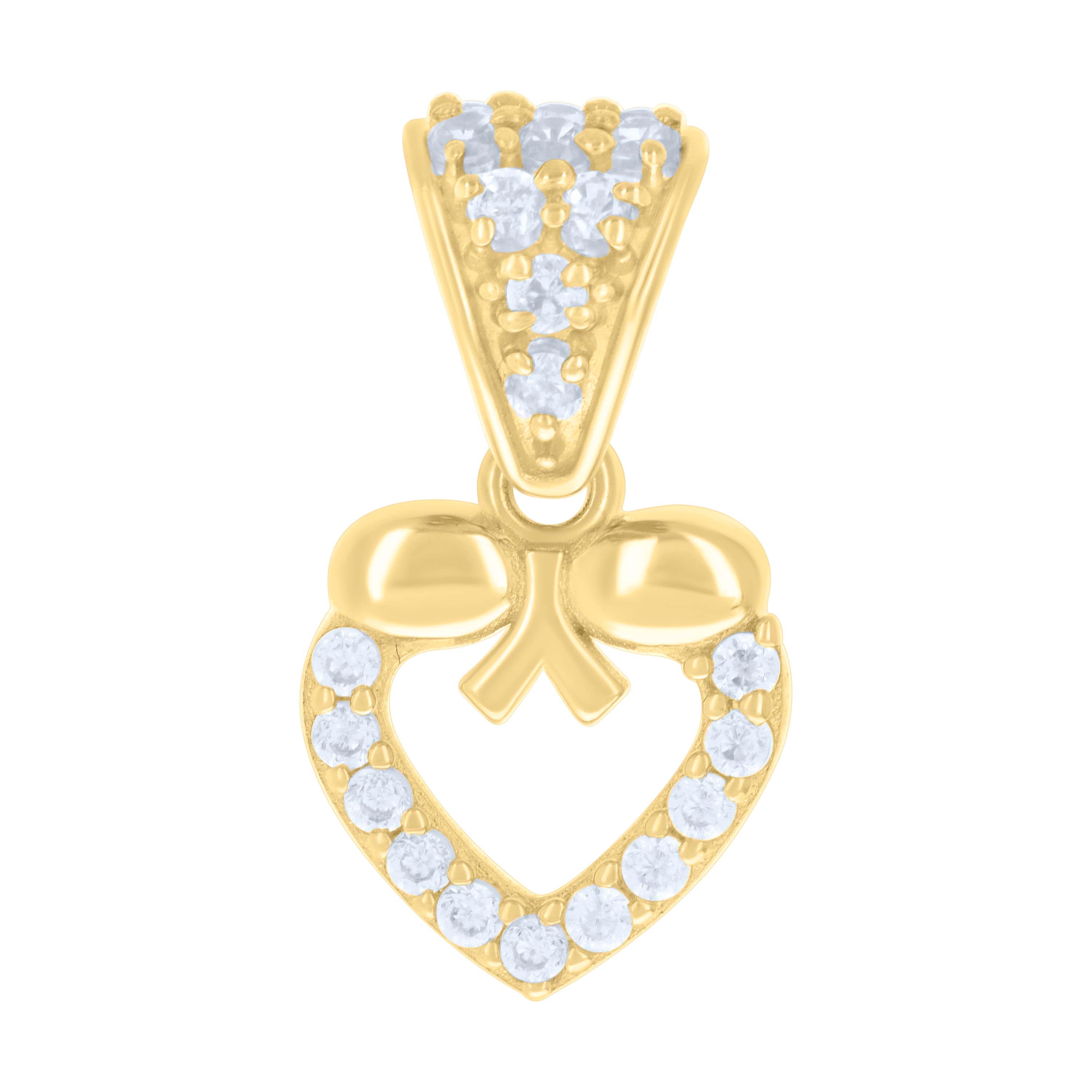 10kt Yellow Gold Womens Cubic-Zirconia Bow Heart Charm Pendant