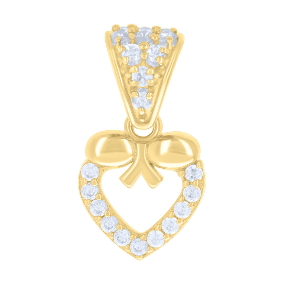 10kt Yellow Gold Womens Cubic-Zirconia Bow Heart Charm Pendant