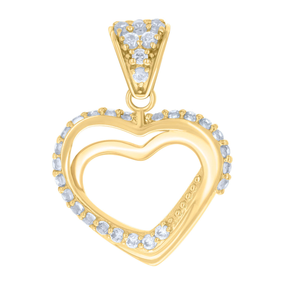 10kt Yellow Gold Womens Cubic-Zirconia Heart Charm Pendant