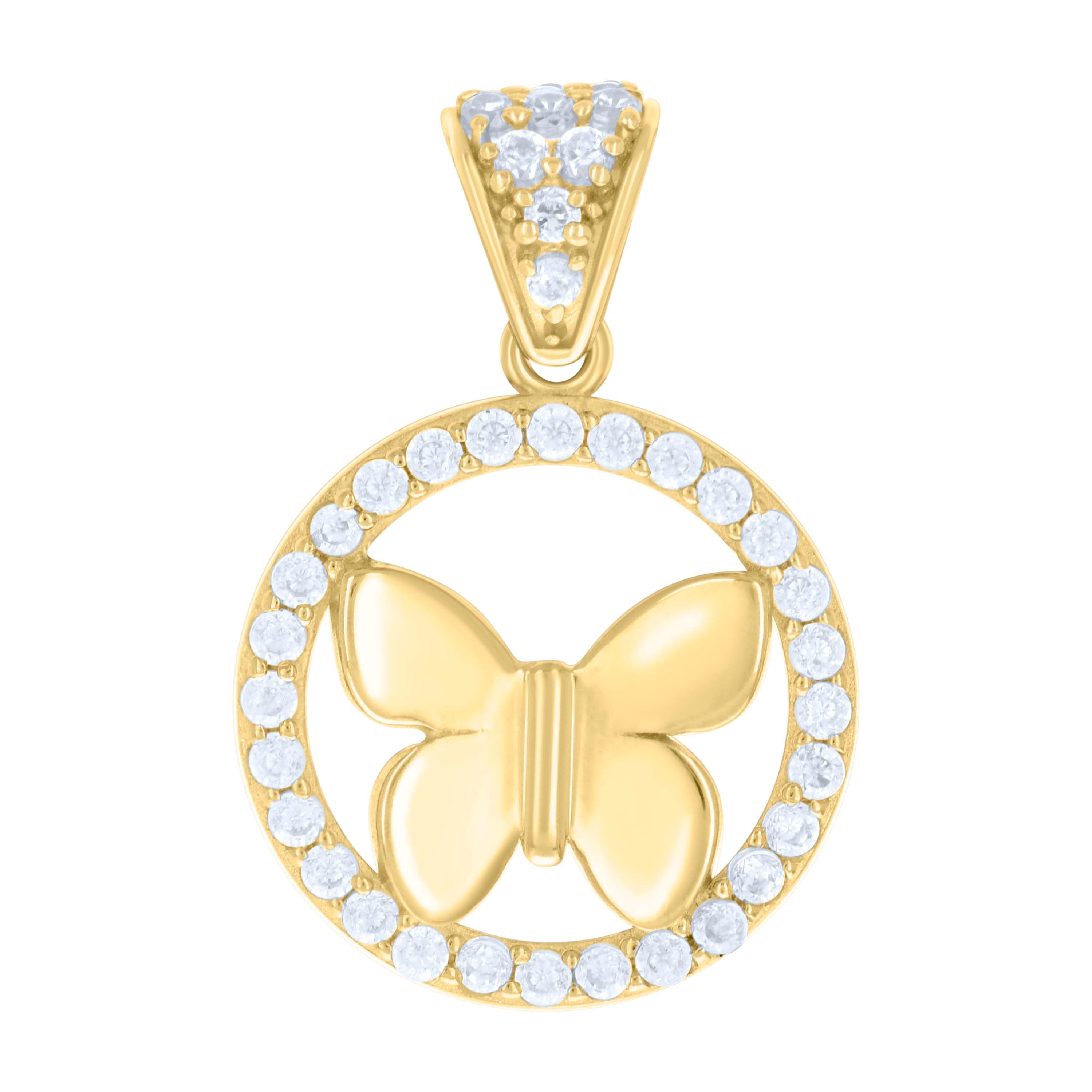 10kt Yellow Gold Womens Cubic-Zirconia Butterfly Fashion Charm Pendant