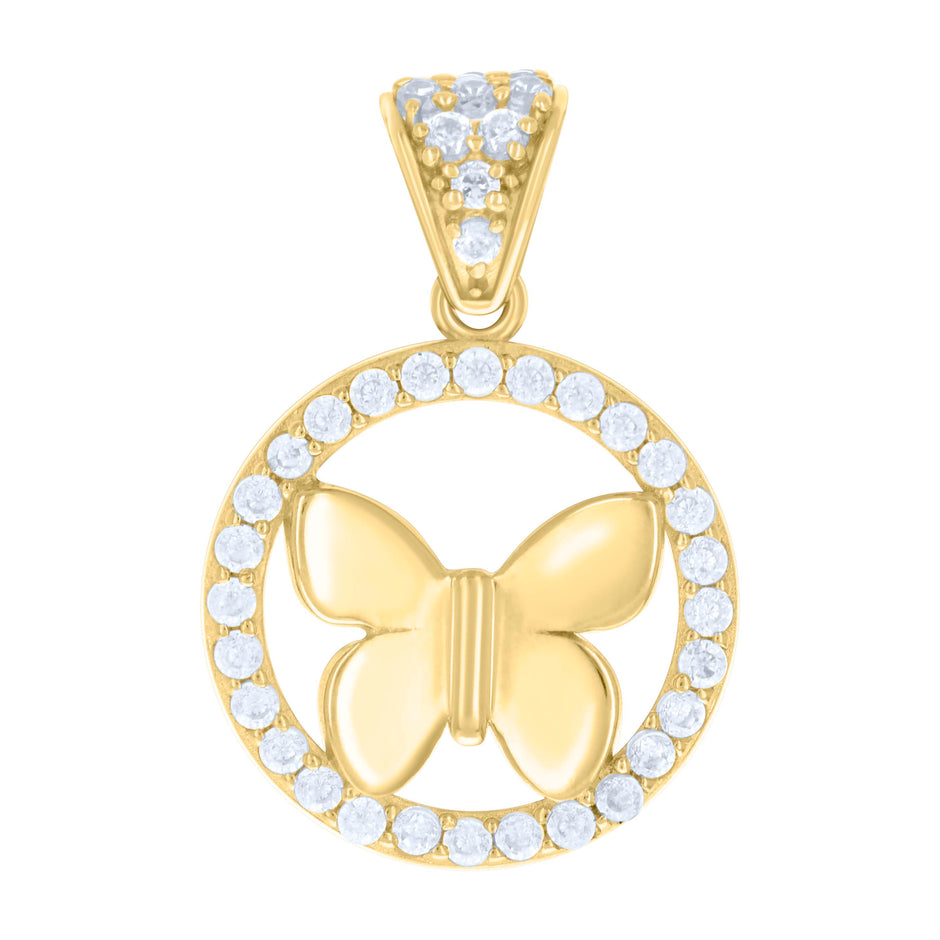 10kt Yellow Gold Womens Cubic-Zirconia Butterfly Fashion Charm Pendant