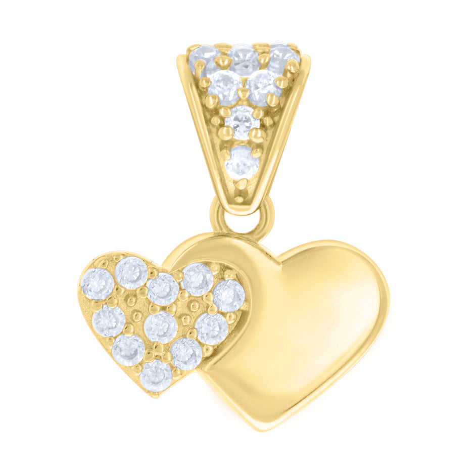 10kt Yellow Gold Womens Cubic-Zirconia Double Heart Charm Pendant
