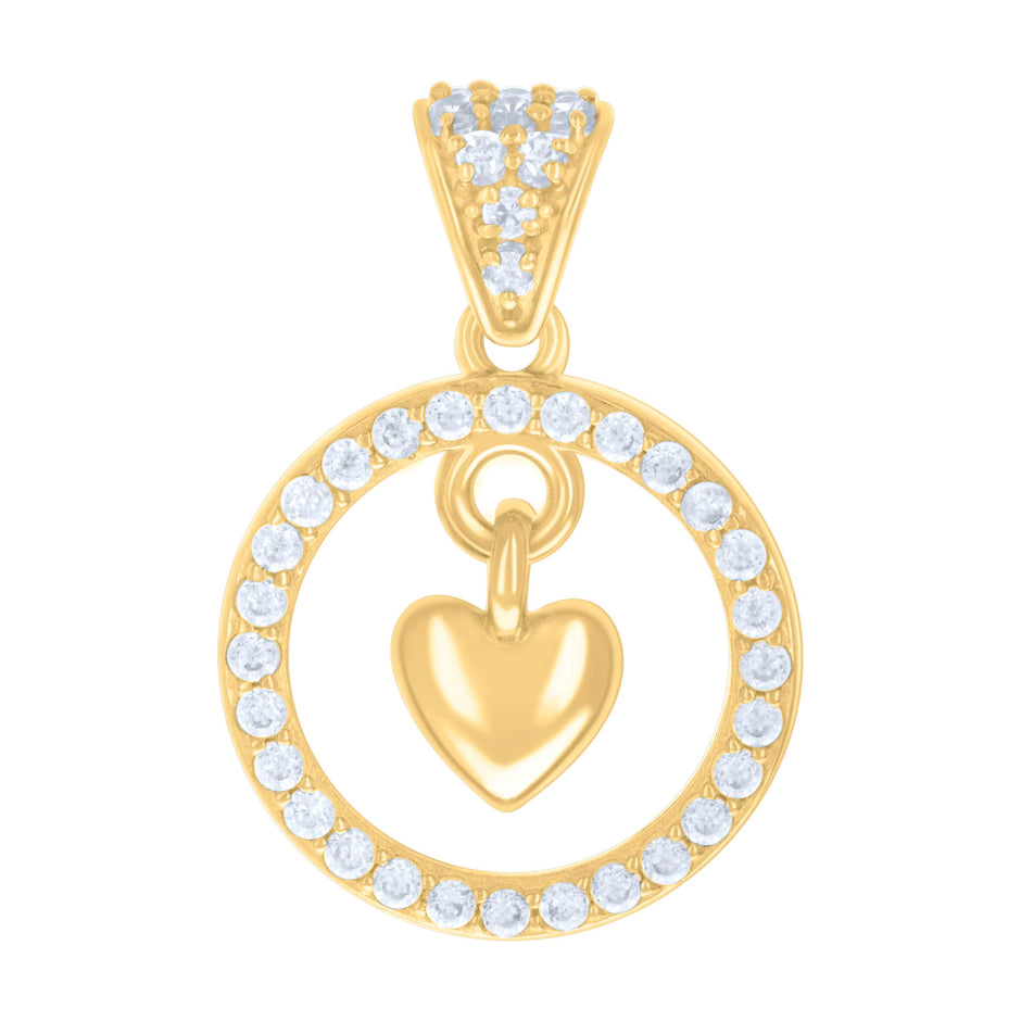 10kt Yellow Gold Womens Cubic-Zirconia Heart Charm Pendant