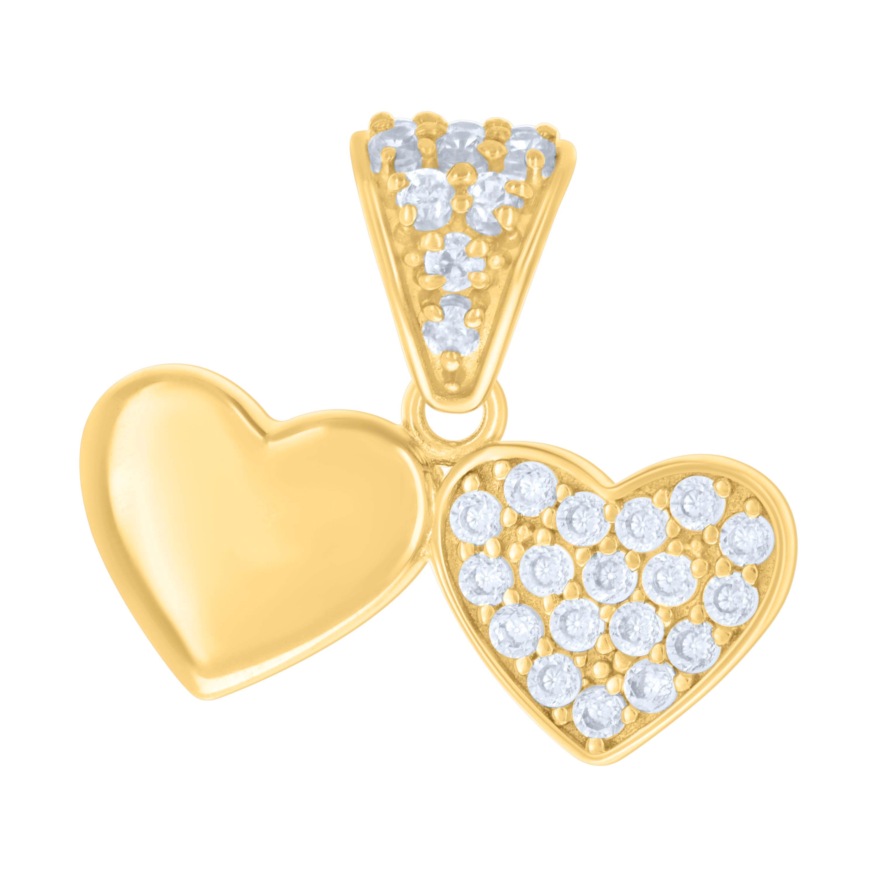10kt Yellow Gold Womens Cubic-Zirconia Double Heart Charm Pendant