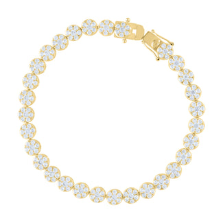 10kt Yellow Gold Womens Cubic-Zirconia Flower Link Fashion Bracelet Size 7.5 Inches 