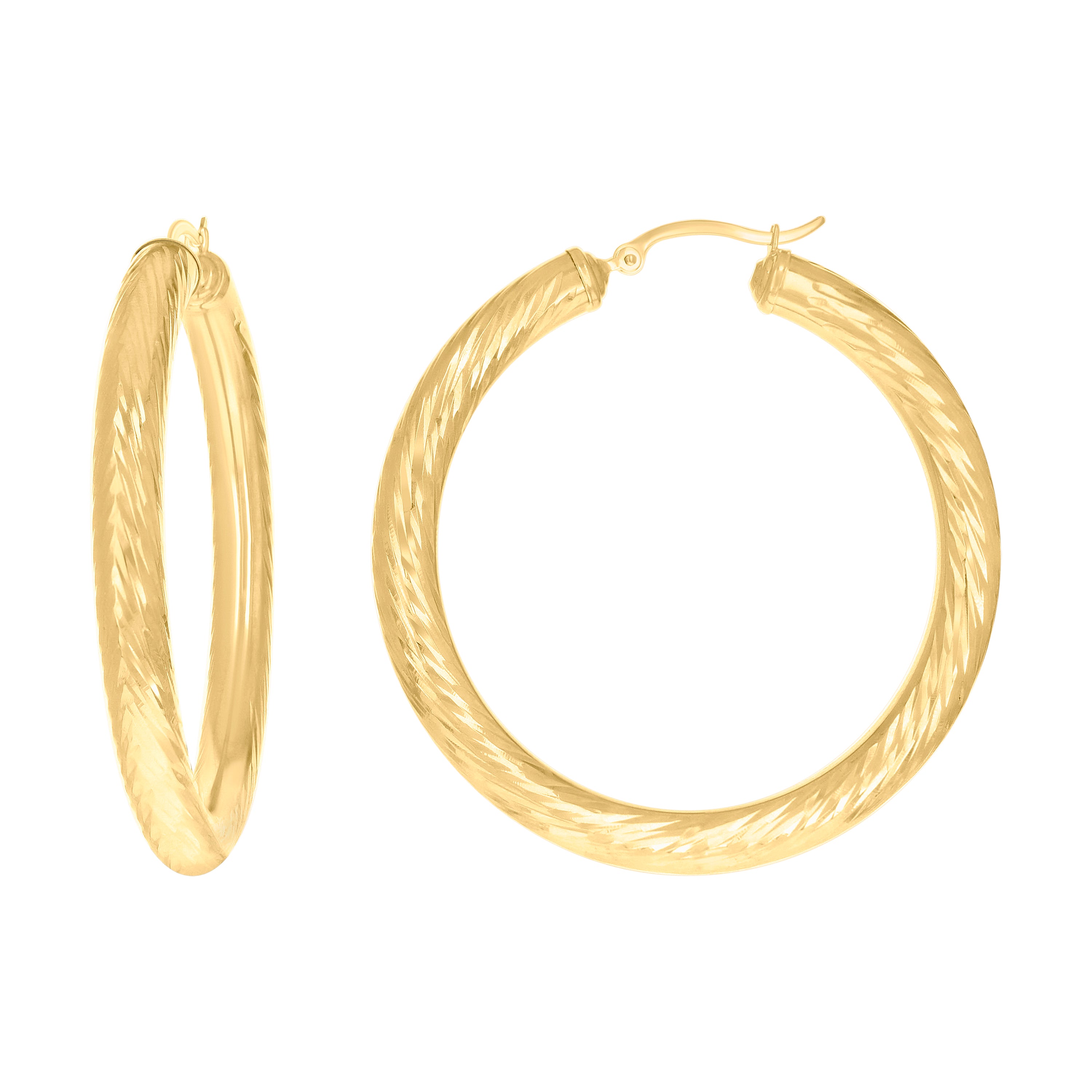 10Kt Yellow Gold Womens Round Tube Diamond-cut Patterned Fancy Hoop Earrings 5mm-50 - SLV-133817