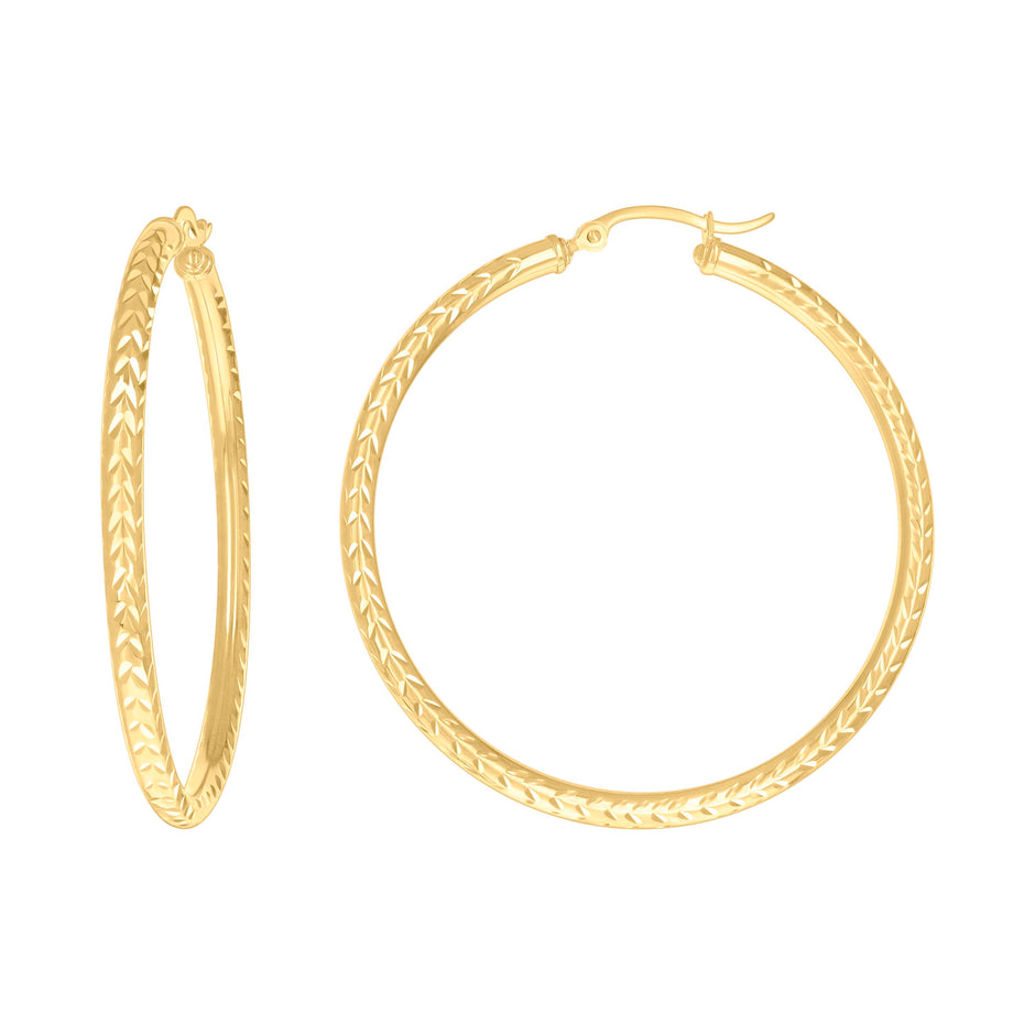 10kt Yellow Gold Womens Diamond-cut Round Tube Patterned Hoop Earrings 3mm-50