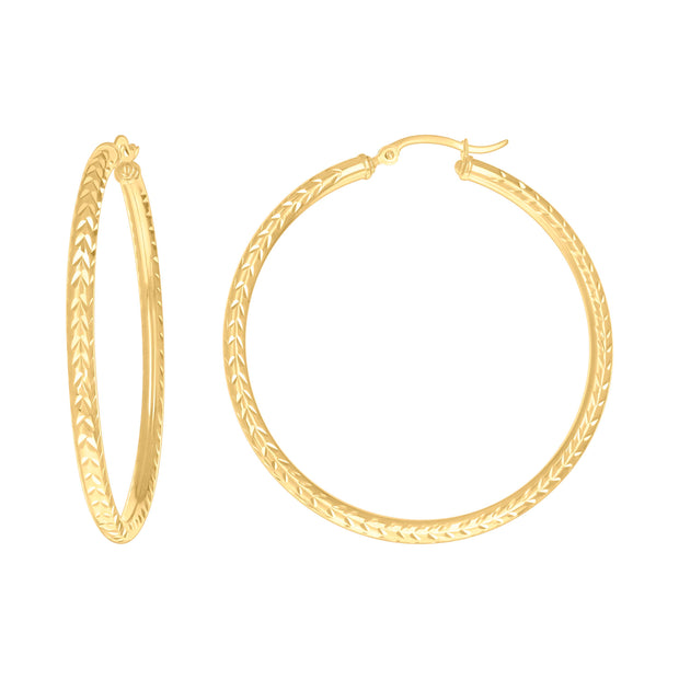 10kt Yellow Gold Womens Diamond-cut Round Tube Patterned Hoop Earrings 3mm-50