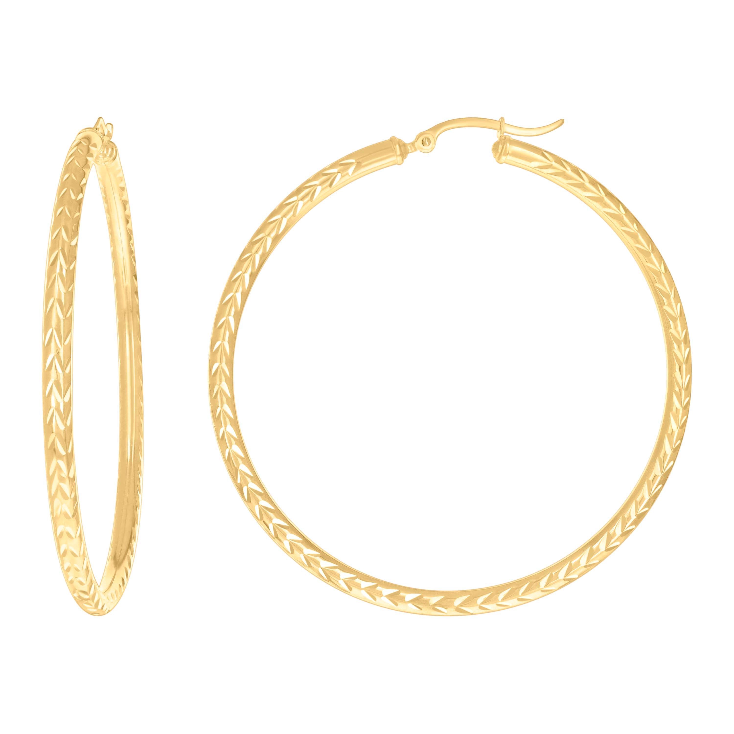 10kt Yellow Gold Womens Diamond-cut Round Tube Patterned Hoop Earrings 3mm-57 - SLV-133823