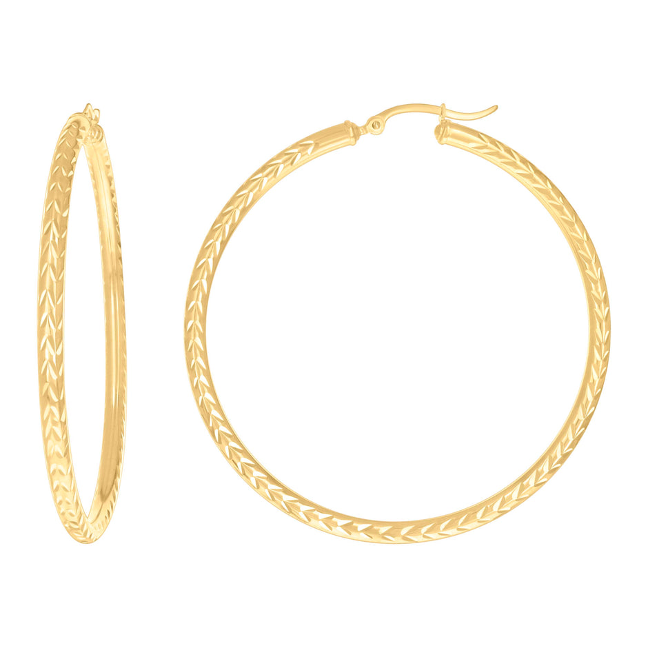 10kt Yellow Gold Womens Diamond-cut Round Tube Patterned Hoop Earrings 3mm-57 - SLV-133823