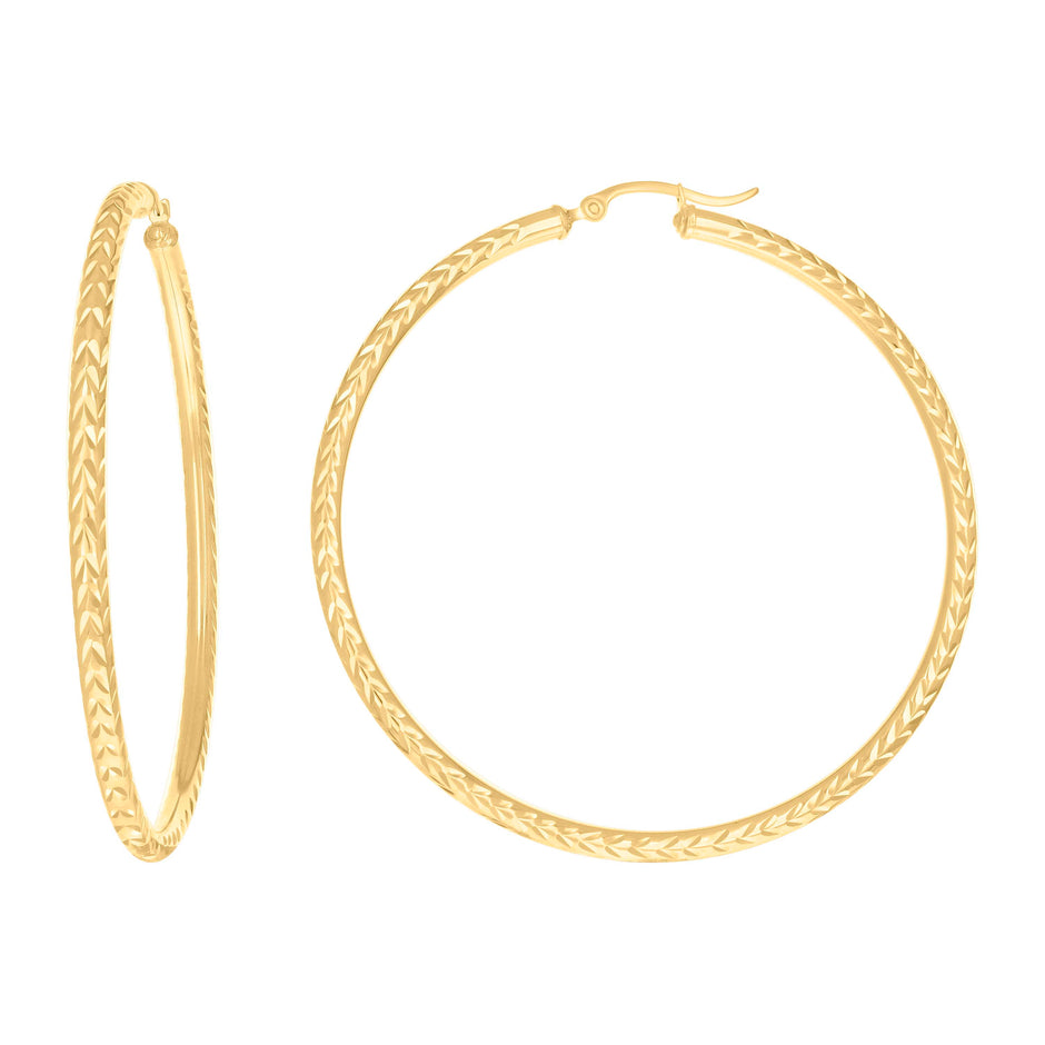 10kt Yellow Gold Womens Diamond-cut Round Tube Patterned Hoop Earrings 3mm-64 - SLV-133824