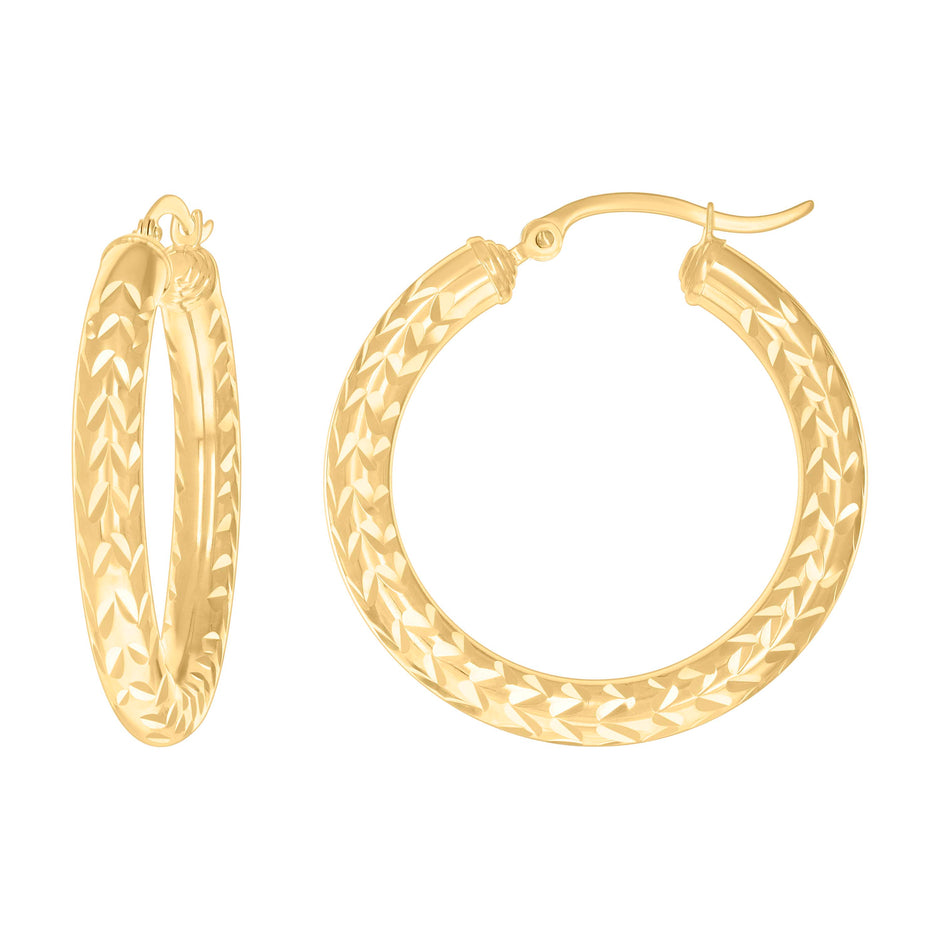 10kt Yellow Gold Womens Diamond-cut Round Tube Patterned Hoop Earrings 4mm-31 - SLV-133827
