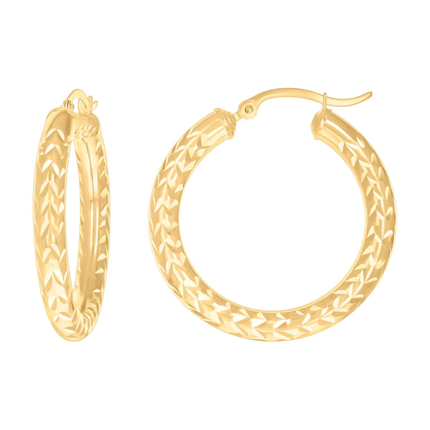 10kt Yellow Gold Womens Diamond-cut Round Tube Patterned Hoop Earrings 4mm-31 - SLV-133827