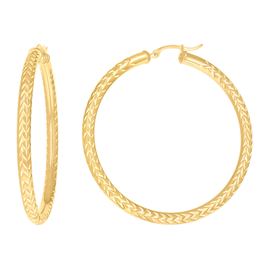 10kt Yellow Gold Womens Diamond-cut Round Tube Patterned Hoop Earrings 4mm-57 - SLV-133830