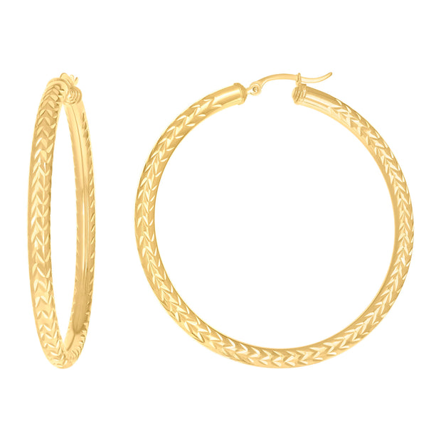 10kt Yellow Gold Womens Diamond-cut Round Tube Patterned Hoop Earrings 4mm-57 - SLV-133830