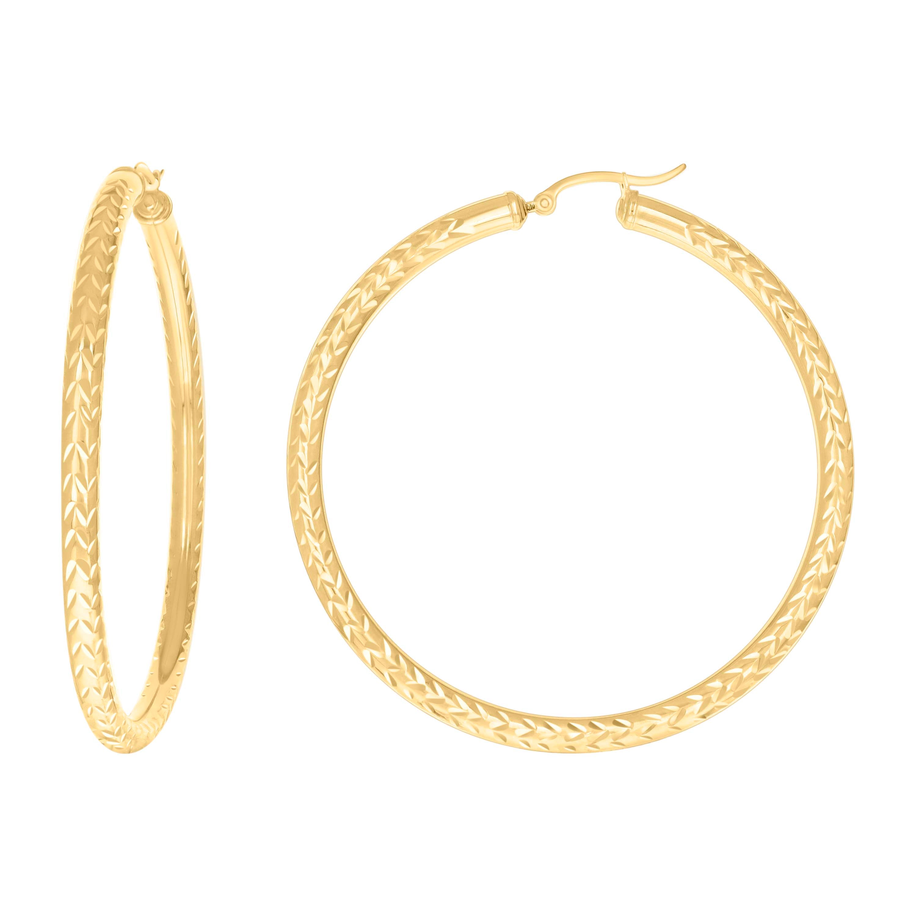 10kt Yellow Gold Womens Diamond-cut Round Tube Patterned Hoop Earrings 4mm-64 - SLV-133831