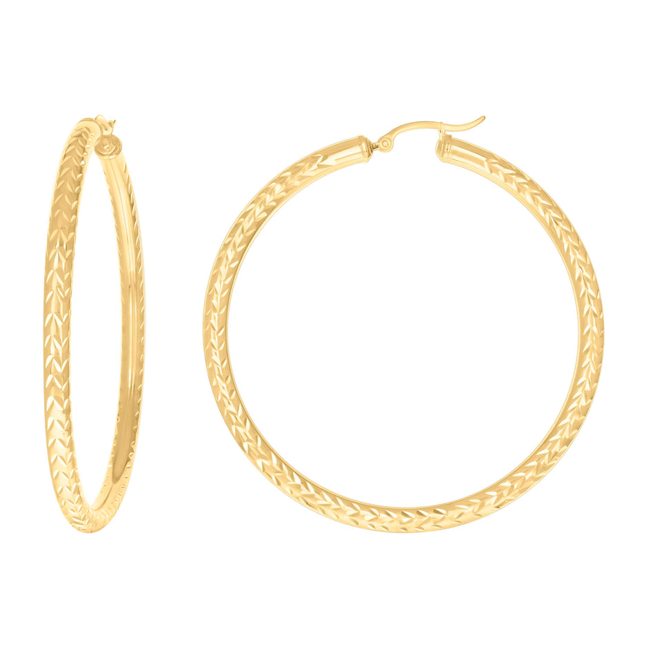 10kt Yellow Gold Womens Diamond-cut Round Tube Patterned Hoop Earrings 4mm-64 - SLV-133831