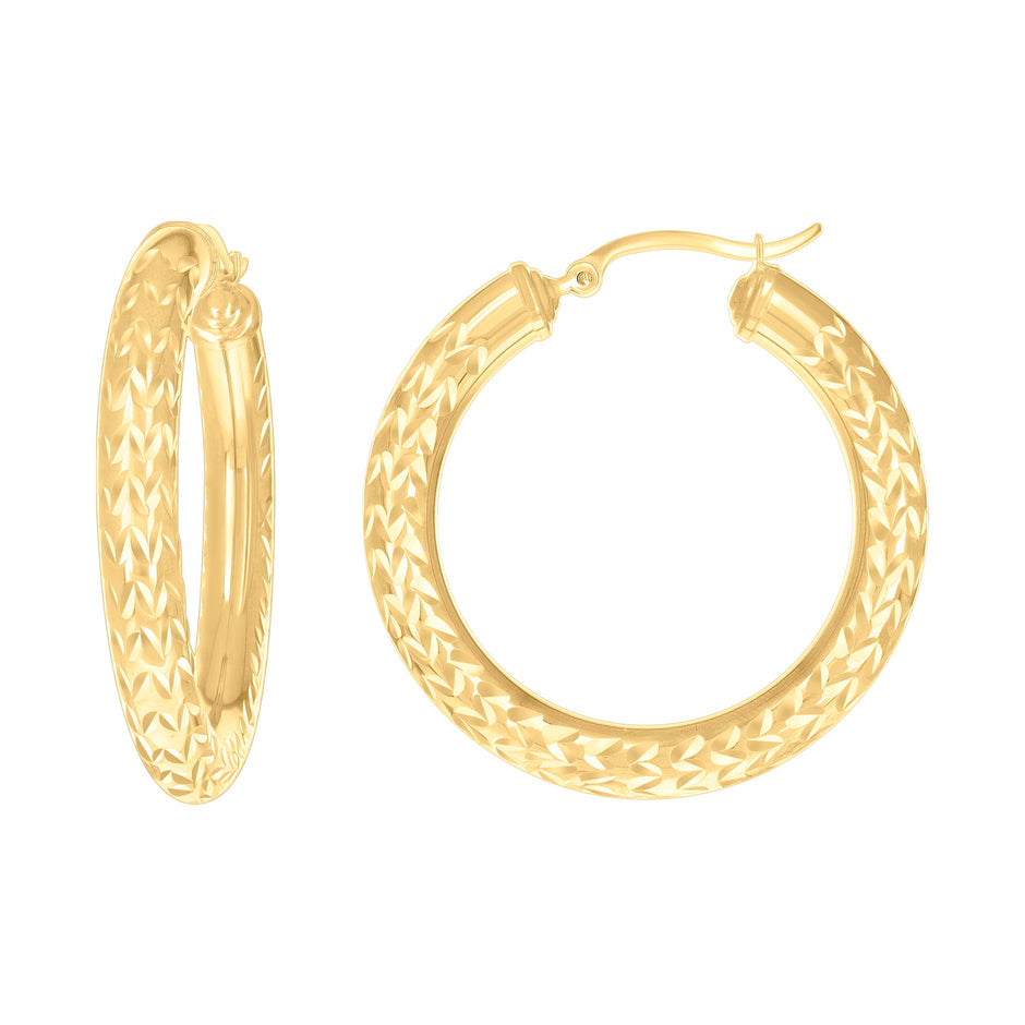 10kt Yellow Gold Womens Diamond-cut Round Tube Patterned Hoop Earrings 5mm-38 - SLV-133835