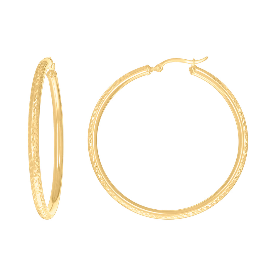 10Kt Yellow Gold Womens Round Tube Diamond-cut Patterned Fancy Hoop Earrings 3mm-50
