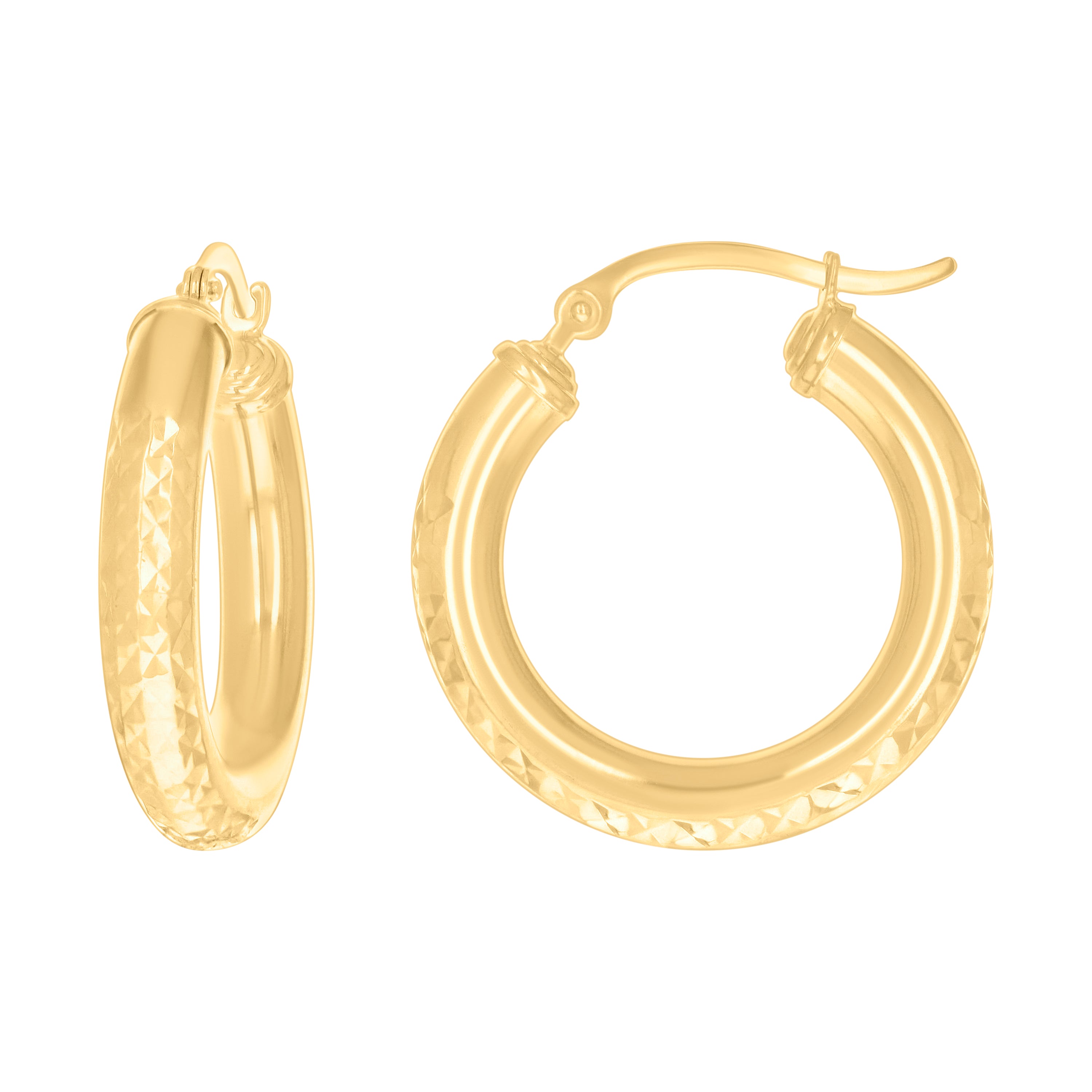 10Kt Yellow Gold Womens Round Tube Diamond-cut Patterned Fancy Hoop Earrings 4mm-25