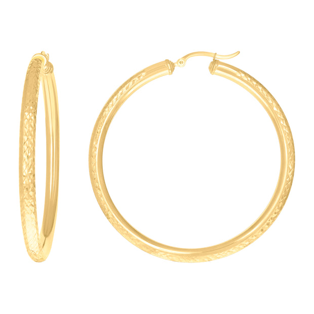10Kt Yellow Gold Womens Round Tube Diamond-cut Patterned Fancy Hoop Earrings 4mm-57 - SLV-133849