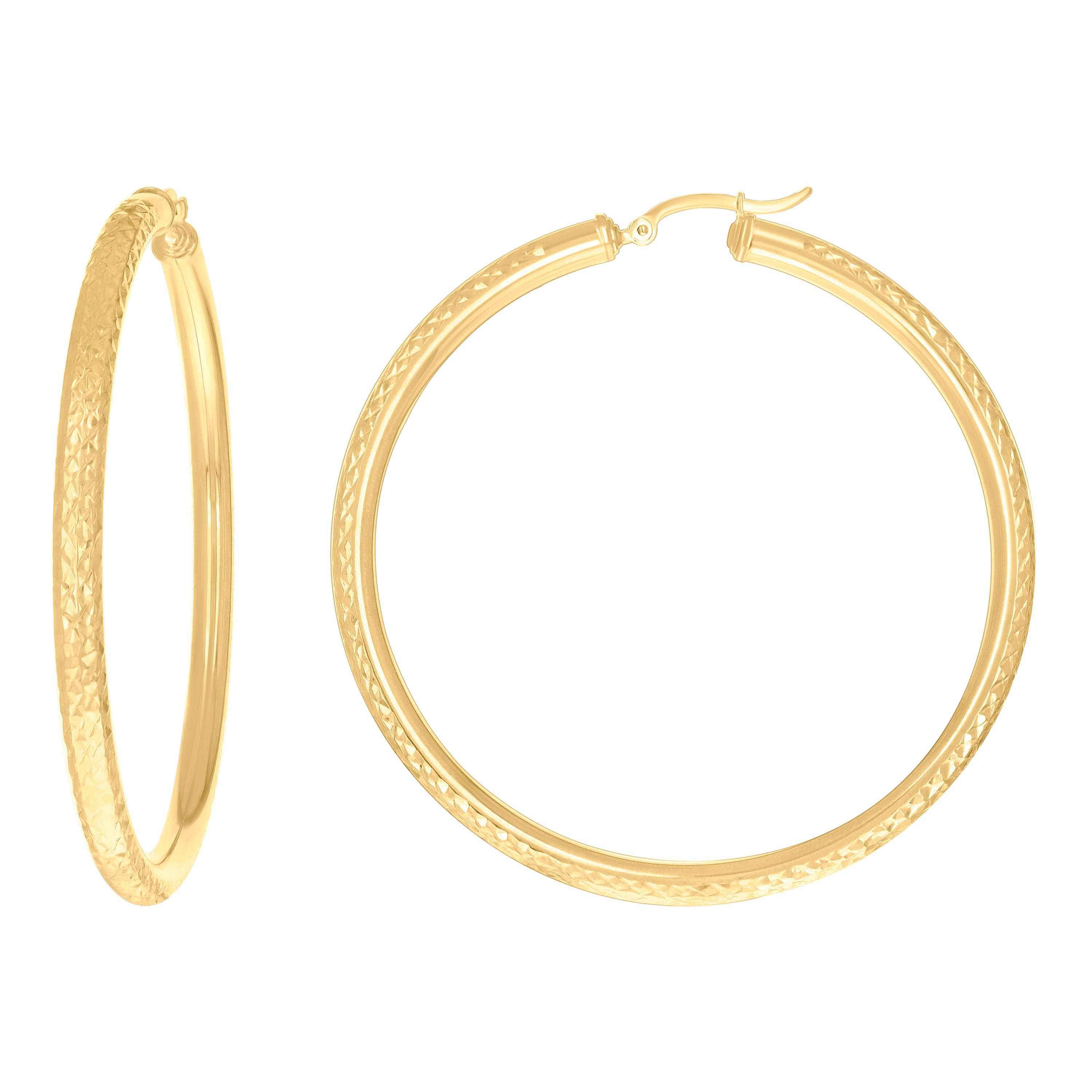 10Kt Yellow Gold Womens Round Tube Diamond-cut Patterned Fancy Hoop Earrings 4mm-63 - SLV-133850